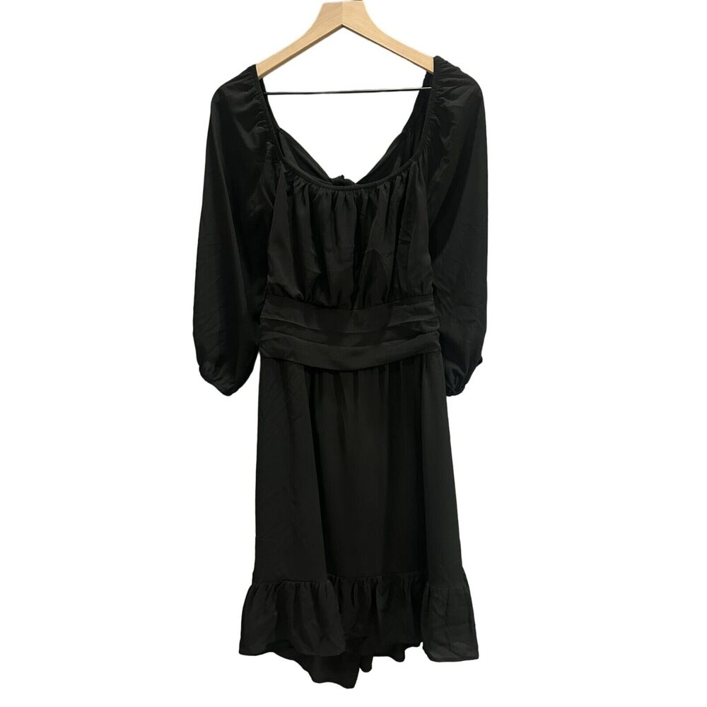 Dokotoo Womens Black Solid‎ A-Line Dress Size 2XL Square Neck Tie Back Ruffle